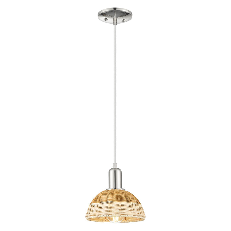 Innovations Natural Ballston Dome 7.5in 1-Light Mini Pendant | Farmhouse Polished Nickel and Natural Fiber Dome Shade | Model 716-1P-PN-NBD2-75-NAT