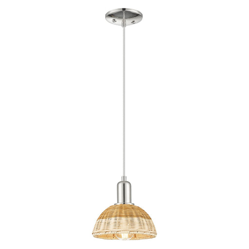 Innovations Natural Ballston Dome 7.5in 1-Light Mini Pendant | Farmhouse Polished Nickel and Natural Fiber Dome Shade | Model 716-1P-PN-NBD2-75-NAT