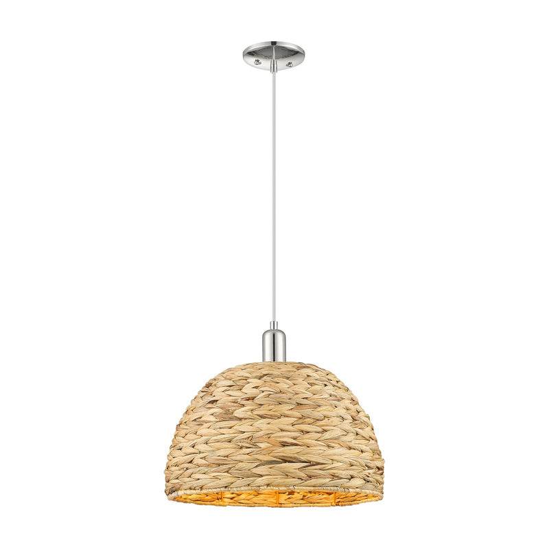 Innovations Arcadia 16in 1-Light Mini Pendant | Industrial Polished Nickel and Natural Rattan Shade | Kitchen Island & Dining | Model 716-1P-PN-RBD-16-NAT
