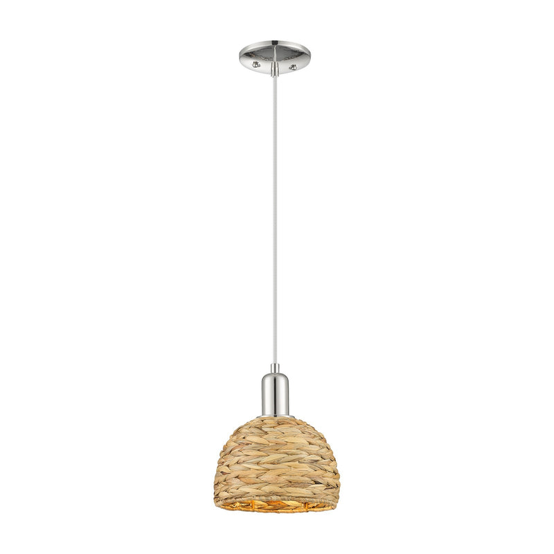 Innovations Woven Rattan 8in 1-Light Mini Pendant | Rustic Farmhouse Polished Nickel and Natural Woven Rattan | Kitchen Island | Model 716-1P-PN-RBD-8-NAT