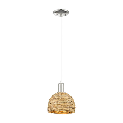 Innovations Woven Rattan 8in 1-Light Mini Pendant | Rustic Farmhouse Polished Nickel and Natural Woven Rattan | Kitchen Island | Model 716-1P-PN-RBD-8-NAT