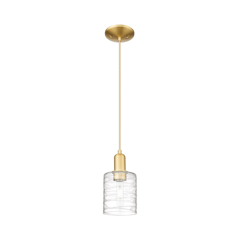 Innovations Cobbleskill 5in 1-Light Mini Pendant | Industrial Satin Gold Steel and Deco Swirl Glass | Kitchen Island & Dining Room | Model 716-1P-SG-G1113