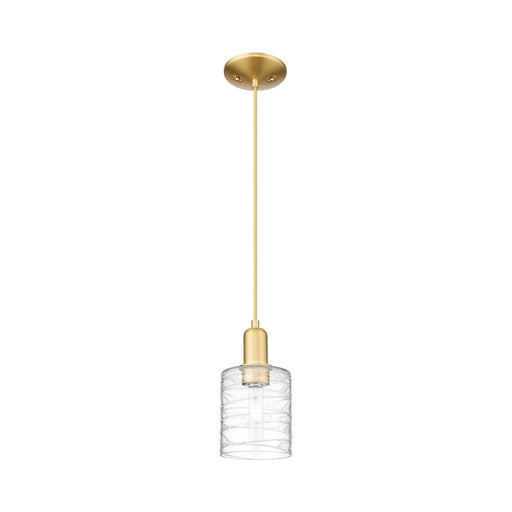 Innovations Cobbleskill 5in 1-Light Mini Pendant | Industrial Satin Gold Steel and Deco Swirl Glass | Kitchen Island & Dining Room | Model 716-1P-SG-G1113