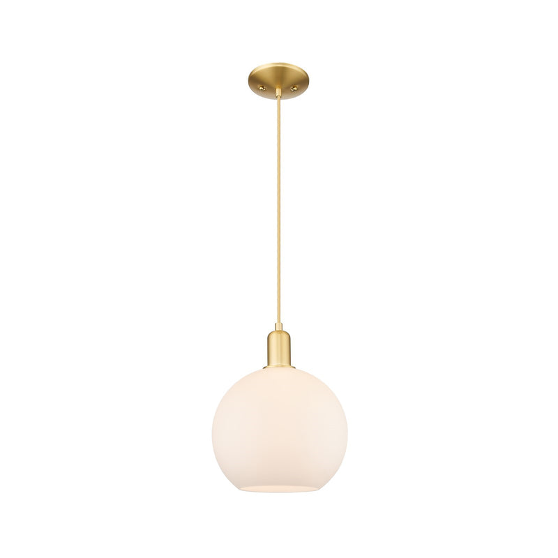 Innovations Athens 10in 1-Light Mini Pendant | Industrial Satin Gold Steel and Matte White Glass | Kitchen Island & Dining Room | Model 716-1P-SG-G121-10