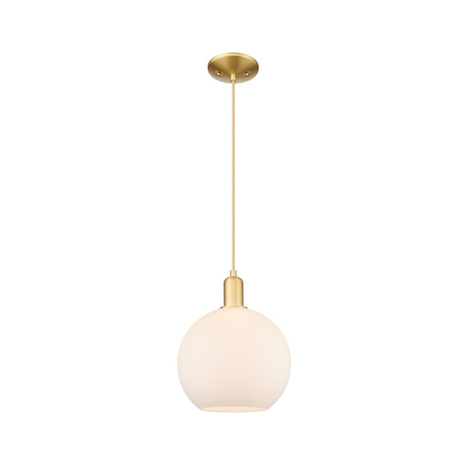 Innovations Athens 10in 1-Light Mini Pendant | Industrial Satin Gold Steel and Matte White Glass | Kitchen Island & Dining Room | Model 716-1P-SG-G121-10
