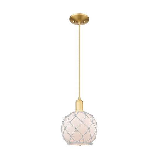Innovations Farmhouse Rope 8in 1-Light Mini Pendant | Industrial Satin Gold Steel and White Frosted Glass Rope Shade | Kitchen | Model 716-1P-SG-G121-8RW