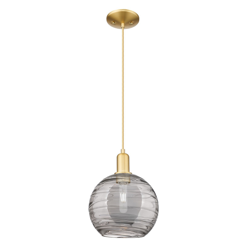 Innovations Athens Deco Swirl 10in 1-Light Mini Pendant | Industrial Satin Gold Steel and Clear Deco Swirl Glass | Kitchen | Model 716-1P-SG-G1213-10CL