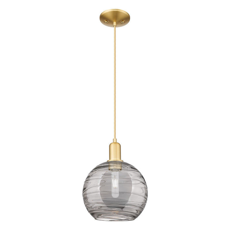 Innovations Athens Deco Swirl 10in 1-Light Mini Pendant | Industrial Satin Gold Steel and Light Smoke Glass | Kitchen Island | Model 716-1P-SG-G1213-10SM