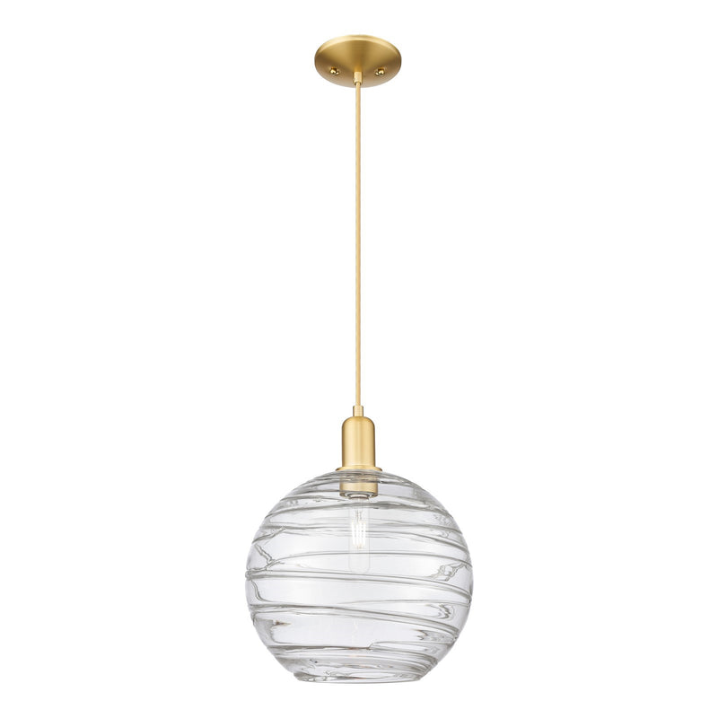 Innovations Athens Deco Swirl 12in 1-Light Mini Pendant | Industrial Satin Gold Steel and Clear Glass | Kitchen Island & | Model 716-1P-SG-G1213-12CL