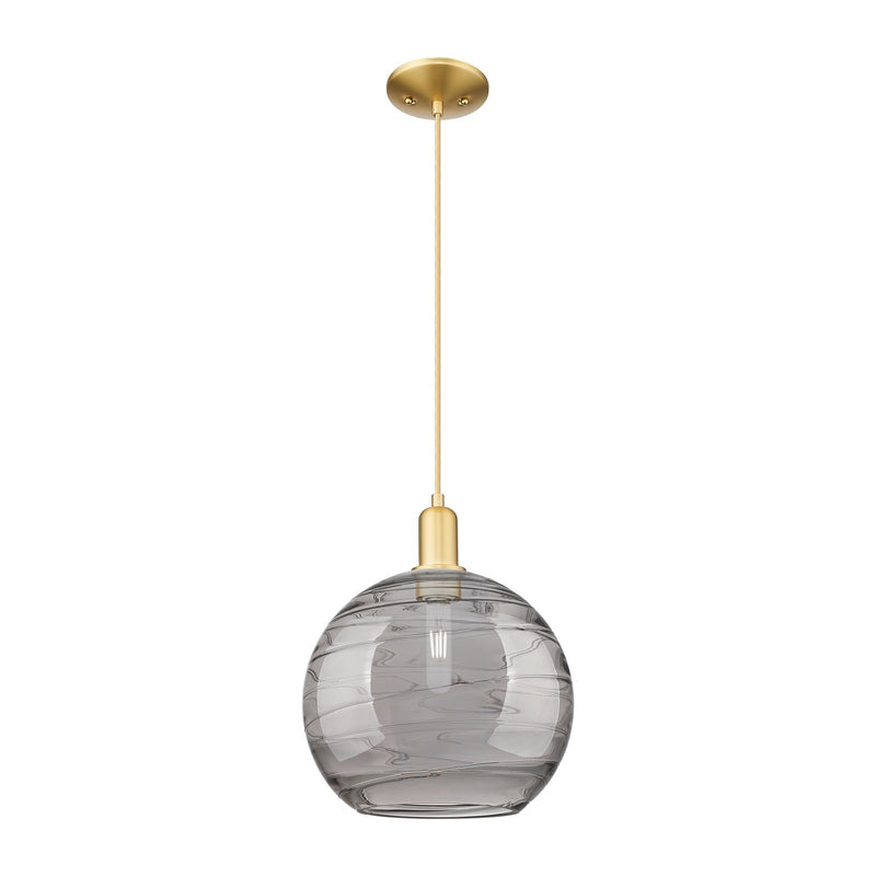 Innovations Athens Deco Swirl 12in 1-Light Mini Pendant | Industrial Satin Gold Steel and Light Smoke Glass | Kitchen Island | Model 716-1P-SG-G1213-12SM