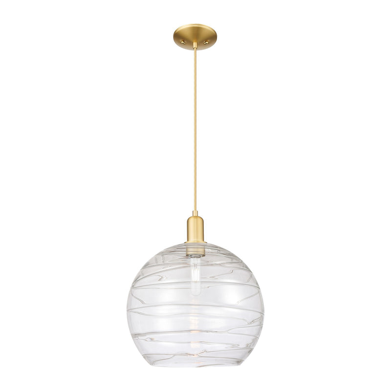 Innovations Athens Deco Swirl 14in 1-Light Mini Pendant | Industrial Satin Gold Steel and Clear Deco Swirl Glass | Kitchen | Model 716-1P-SG-G1213-14CL