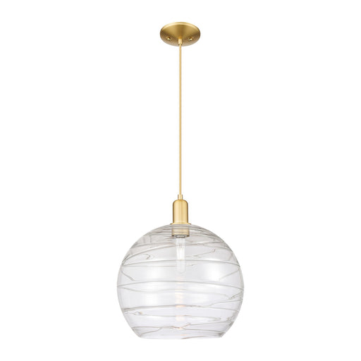 Innovations Athens Deco Swirl 14in 1-Light Mini Pendant | Industrial Satin Gold Steel and Clear Deco Swirl Glass | Kitchen | Model 716-1P-SG-G1213-14CL