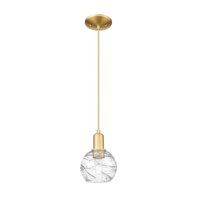 Innovations Athens Deco Swirl 6in 1-Light Mini Pendant | Industrial Satin Gold Steel and Clear Deco Swirl Glass | Kitchen | Model 716-1P-SG-G1213-6CL