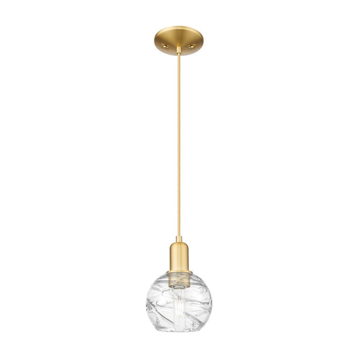 Innovations Athens Deco Swirl 6in 1-Light Mini Pendant | Industrial Satin Gold Steel and Clear Deco Swirl Glass | Kitchen | Model 716-1P-SG-G1213-6CL