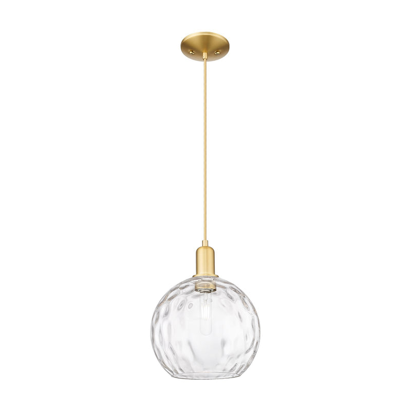 Innovations Athens Water Glass 10in 1-Light Mini Pendant | Industrial Satin Gold Steel and Clear Water Glass | Kitchen Island & | Model 716-1P-SG-G1215-10