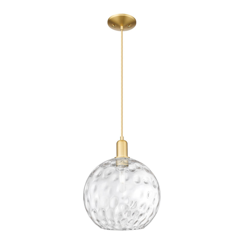 Innovations Athens Water Glass 12in 1-Light Mini Pendant | Industrial Satin Gold Steel and Clear Glass | Kitchen Island & | Model 716-1P-SG-G1215-12