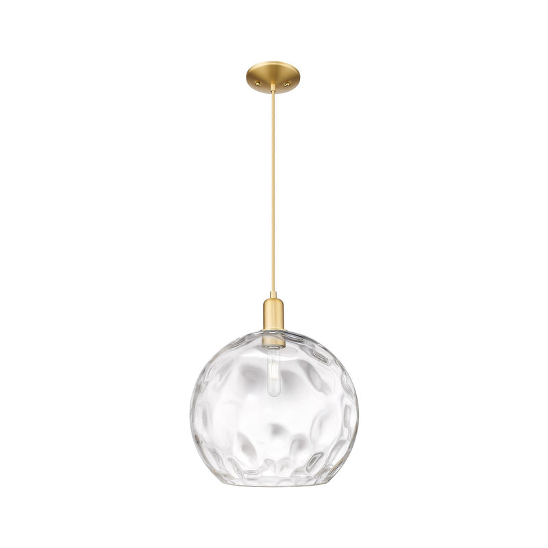 Innovations Athens Water Glass 13in 1-Light Mini Pendant | Industrial Satin Gold Steel and Clear Glass | Kitchen Island & | Model 716-1P-SG-G1215-14