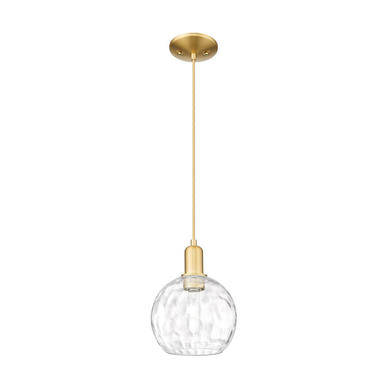 Innovations Athens Water Glass 8in 1-Light Mini Pendant | Industrial Satin Gold Steel and Clear Glass | Kitchen Island & Dining | Model 716-1P-SG-G1215-8