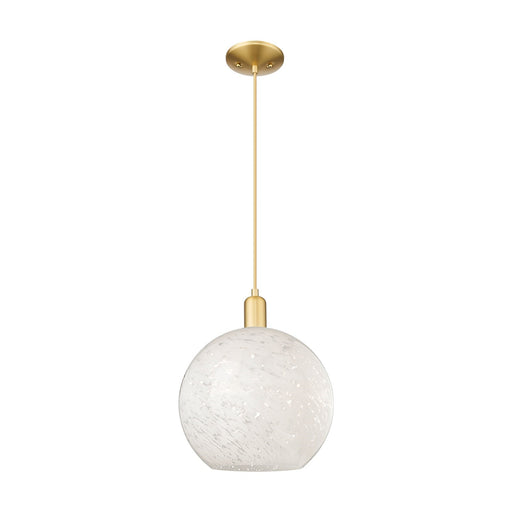 Innovations White Mouchette 12in 1-Light Mini Pendant | Industrial Satin Gold Steel and White Mouchette Glass | Kitchen | Model 716-1P-SG-G1216-12WM