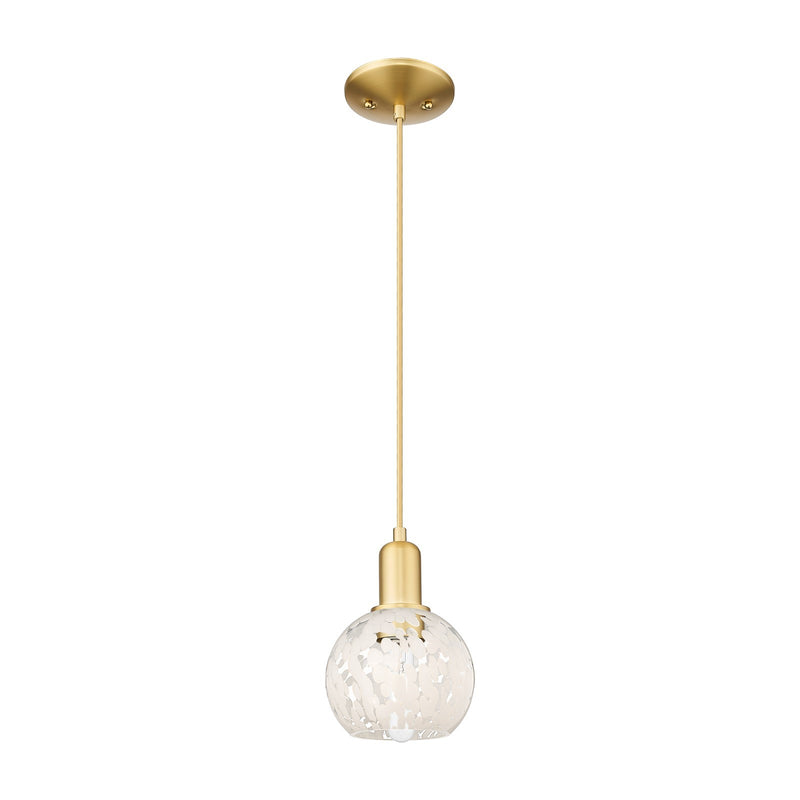 Innovations Lighting White Mouchette 6in 1-Light Mini Pendant | Industrial Satin Gold Steel and White Mouchette Glass | Model 716-1P-SG-G1216-6WM