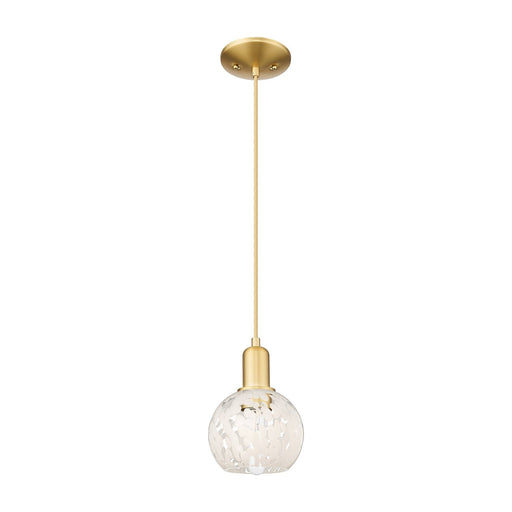 Innovations Lighting White Mouchette 6in 1-Light Mini Pendant | Industrial Satin Gold Steel and White Mouchette Glass | Model 716-1P-SG-G1216-6WM