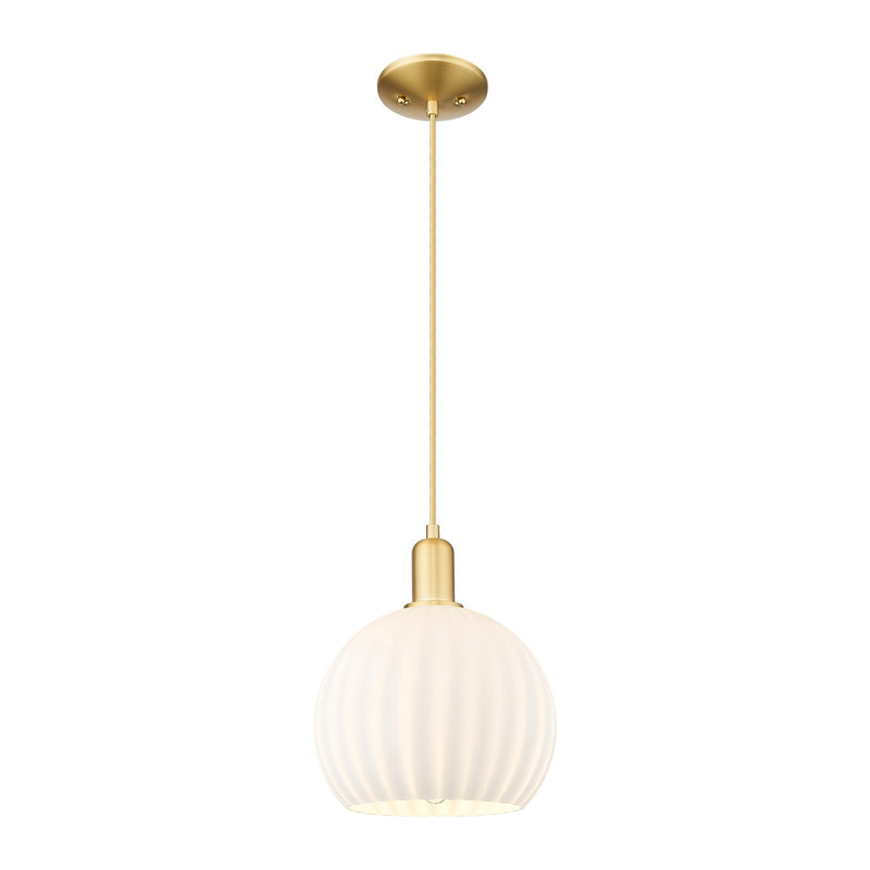 Innovations Lighting Arcadia 10in 1-Light Mini Pendant | Industrial Satin Gold Steel and White Venetian Glass | Kitchen | Model 716-1P-SG-G1217-10WV