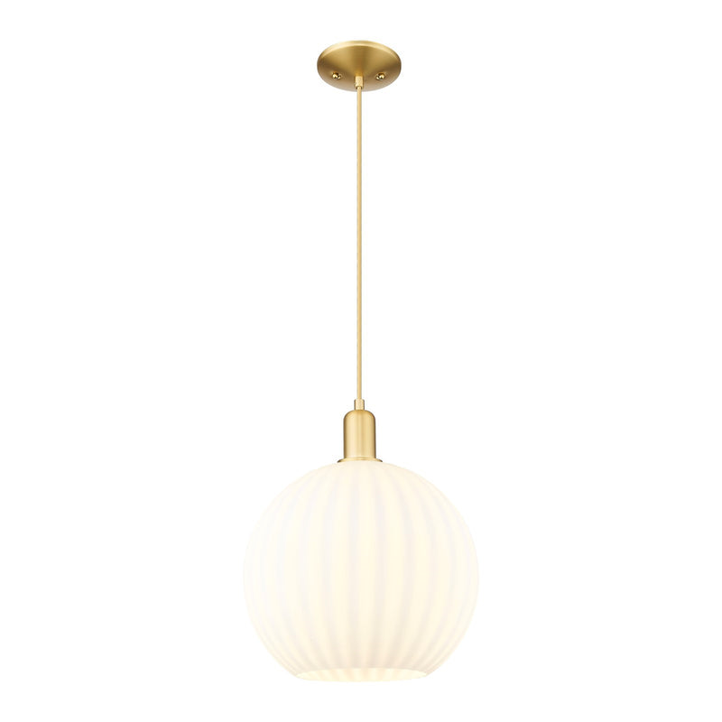 Innovations Lighting White Venetian 12in 1-Light Mini Pendant | Industrial Satin Gold Steel and White Venetian Glass | Model 716-1P-SG-G1217-12WV