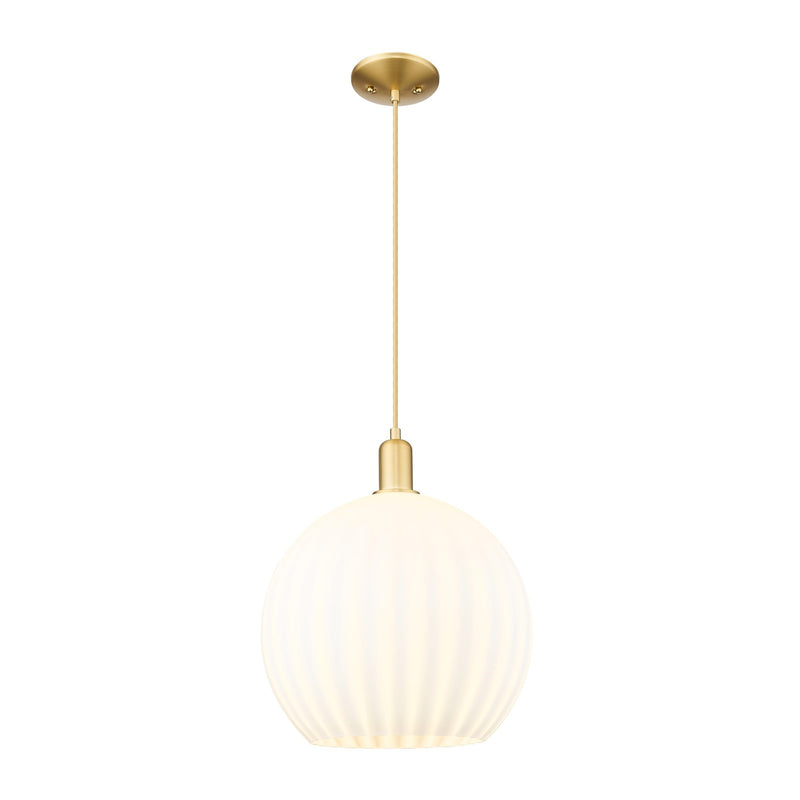Innovations Lighting Arcadia 14in 1-Light Mini Pendant | Industrial Satin Gold Steel and White Venetian Glass | Kitchen | Model 716-1P-SG-G1217-14WV
