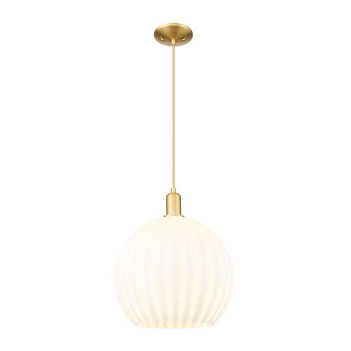 Innovations Lighting Arcadia 14in 1-Light Mini Pendant | Industrial Satin Gold Steel and White Venetian Glass | Kitchen | Model 716-1P-SG-G1217-14WV