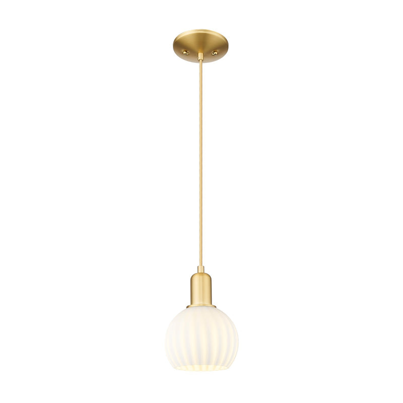 Innovations Lighting White Venetian 6in 1-Light Mini Pendant | Industrial Satin Gold Steel and White Venetian Glass | Kitchen | Model 716-1P-SG-G1217-6WV