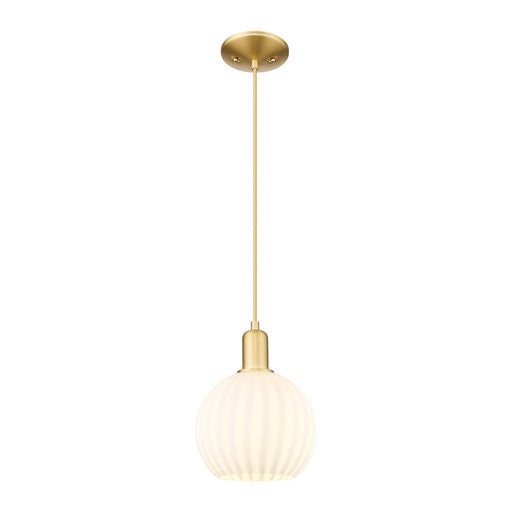 Innovations Lighting Arcadia 8in 1-Light Mini Pendant | Industrial Satin Gold Steel and White Venetian Glass | Kitchen Island | Model 716-1P-SG-G1217-8WV