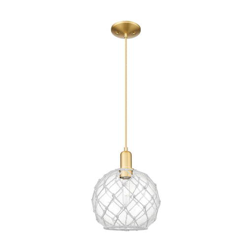 Innovations Farmhouse Rope 10in 1-Light Mini Pendant | Industrial Satin Gold Steel and Clear Glass with White Rope | Kitchen | Model 716-1P-SG-G122-10RW