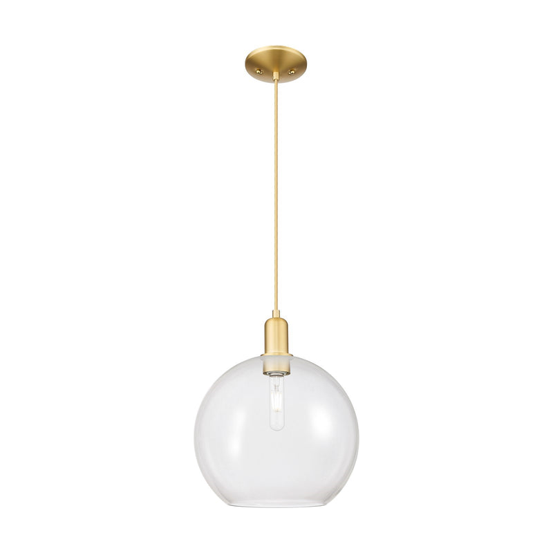 Innovations Athens 12in 1-Light Mini Pendant | Industrial Satin Gold Steel and Clear Glass | Kitchen Island & Dining Room | Damp | Model 716-1P-SG-G122-12