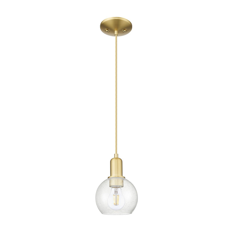 Innovations Athens 6in 1-Light Mini Pendant | Industrial Satin Gold Steel and Seedy Glass | Kitchen Island & Dining Room | 5.88 x | Model 716-1P-SG-G124-6