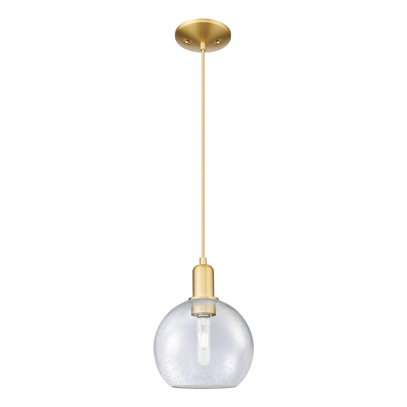Innovations Athens 8in 1-Light Mini Pendant | Industrial Satin Gold and Seedy Glass | Kitchen Island & Dining Room | 8 x 8 x | Model 716-1P-SG-G124-8