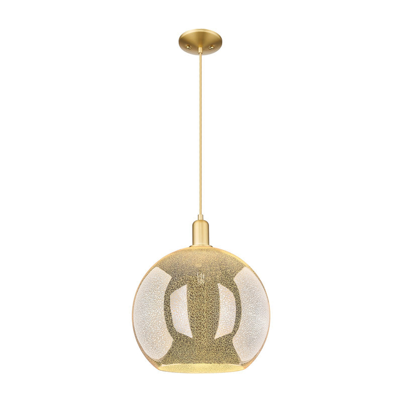 Innovations Athens 14in 1-Light Mini Pendant | Industrial Satin Gold Steel and Mercury Glass | Kitchen Island & Dining Room | Model 716-1P-SG-G128-14