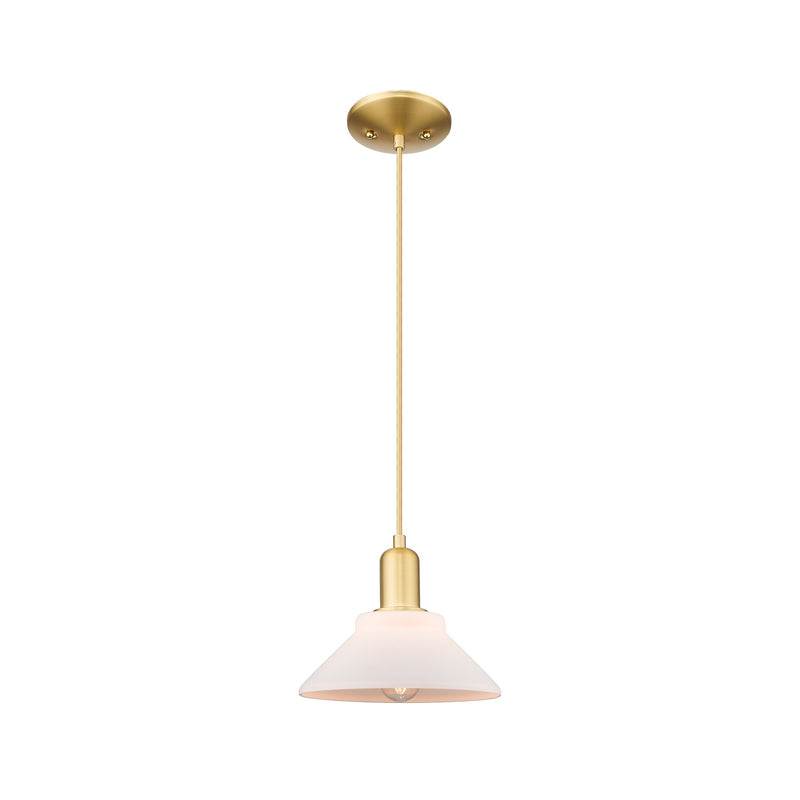 Innovations Orwell 8in 1-Light Mini Pendant | Industrial Satin Gold Steel and Matte White Glass | Kitchen Island & Dining Room | Model 716-1P-SG-G131
