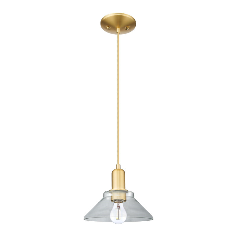 Innovations Orwell 8in 1-Light Mini Pendant | Industrial Satin Gold Steel and Clear Glass | Kitchen Island & Dining Room | 8.38 x | Model 716-1P-SG-G132