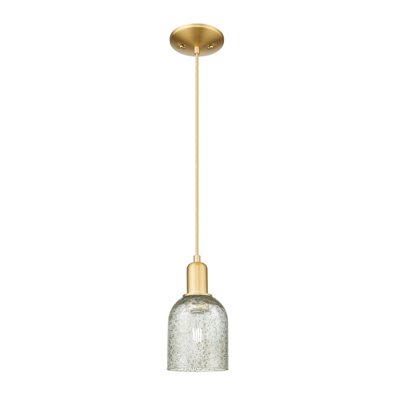 Innovations Caledonia 5in 1-Light Mini Pendant | Industrial Satin Gold Steel and Mica Glass | Kitchen Island & Dining Room | Model 716-1P-SG-G259