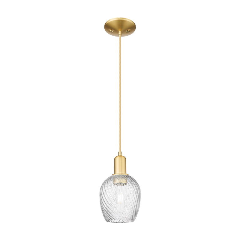 Innovations Salina 1-Light Mini Pendant | Industrial Satin Gold Steel and Clear Spiral Fluted Glass | Kitchen Island & Dining Room | Model 716-1P-SG-G292