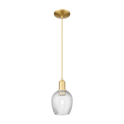 Innovations Salina 1-Light Mini Pendant | Industrial Satin Gold Steel and Clear Spiral Fluted Glass | Kitchen Island & Dining Room | Model 716-1P-SG-G292