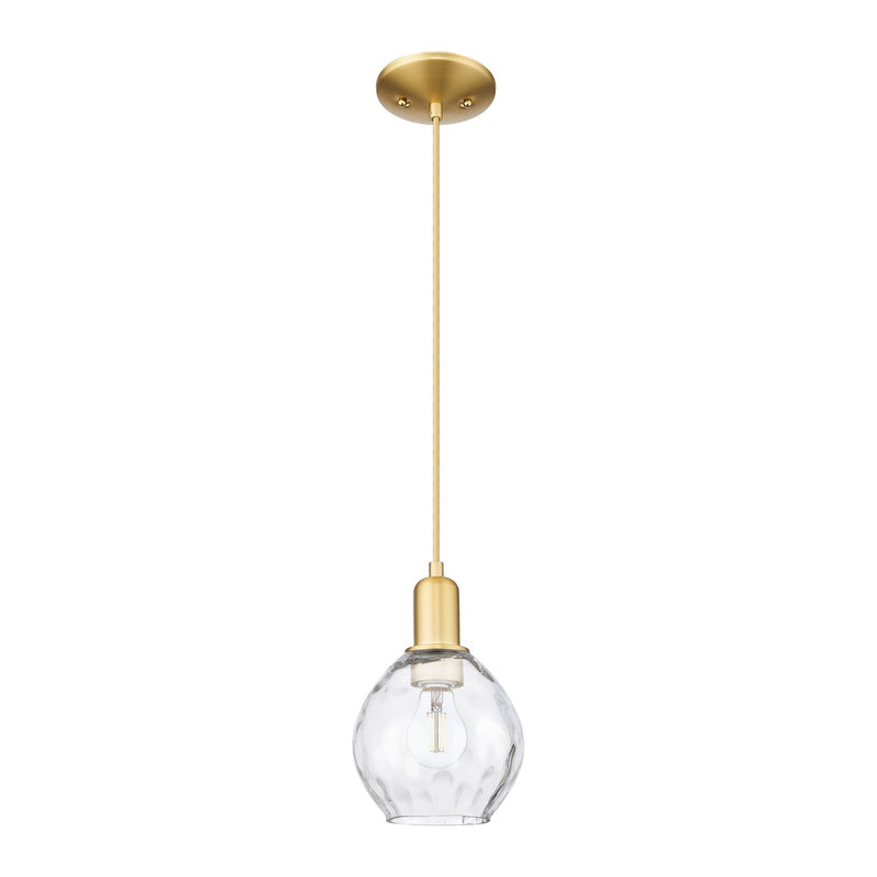 Innovations Waverly 6in 1-Light Mini Pendant | Industrial Satin Gold Steel and Clear Water Glass | Kitchen Island & Dining Room | 6 | Model 716-1P-SG-G362
