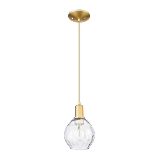 Innovations Waverly 6in 1-Light Mini Pendant | Industrial Satin Gold Steel and Clear Water Glass | Kitchen Island & Dining Room | 6 | Model 716-1P-SG-G362