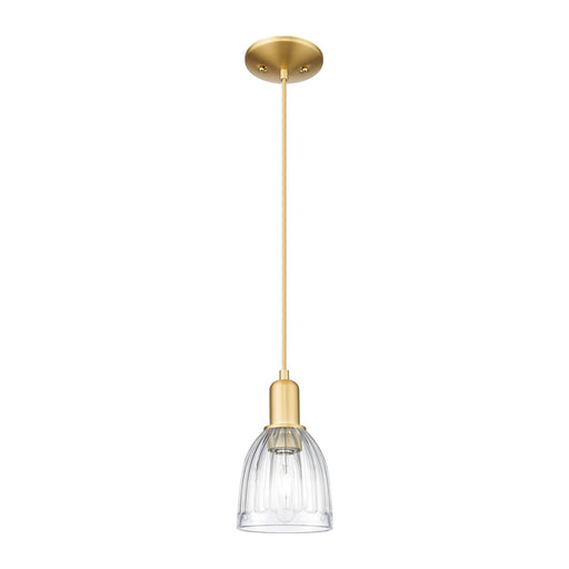 Innovations Brookfield 6in 1-Light Mini Pendant | Industrial Satin Gold Steel and Clear Ribbed Glass | Kitchen Island & Dining Room | Model 716-1P-SG-G442