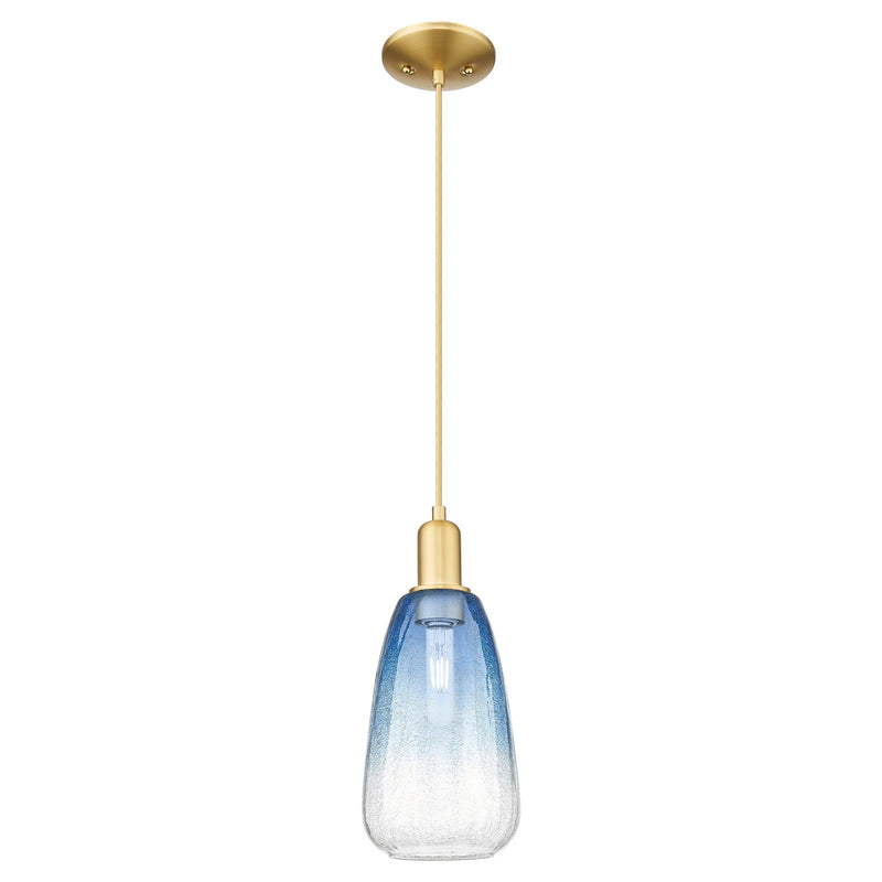 Innovations Brookhaven Almond 6in 1-Light Mini Pendant | Industrial Satin Gold Steel and Sapphire Blue Glass | Kitchen Island & | Model 716-1P-SG-G480-6SB