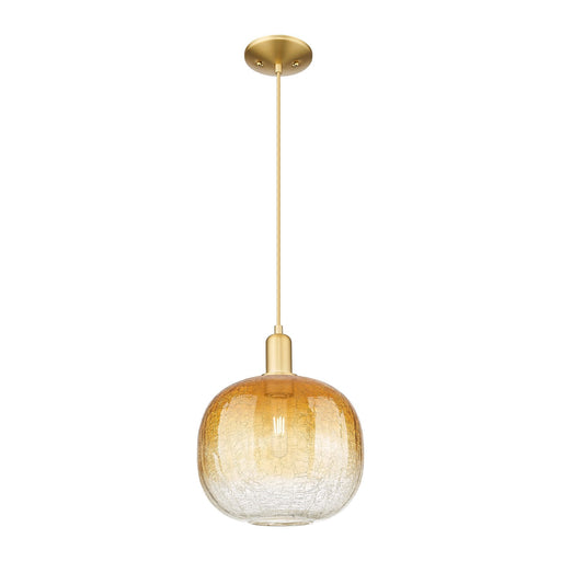 Innovations Brookhaven Sphere 10.5in 1-Light Mini Pendant | Industrial Satin Gold Steel and Amber Glass | Kitchen Island & | Model 716-1P-SG-G481-10AM