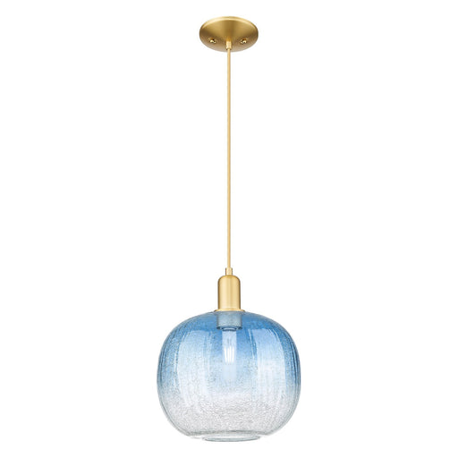 Innovations Brookhaven Sphere 10.5in 1-Light Mini Pendant | Industrial Satin Gold Steel and Sapphire Blue Glass | Kitchen | Model 716-1P-SG-G481-10SB