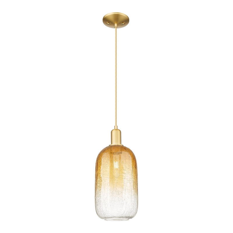 Innovations Brookhaven Cloche 7in 1-Light Mini Pendant | Industrial Satin Gold Steel and Amber Glass | Kitchen Island & Dining | Model 716-1P-SG-G482-7AM