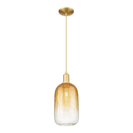 Innovations Brookhaven Cloche 7in 1-Light Mini Pendant | Industrial Satin Gold Steel and Amber Glass | Kitchen Island & Dining | Model 716-1P-SG-G482-7AM