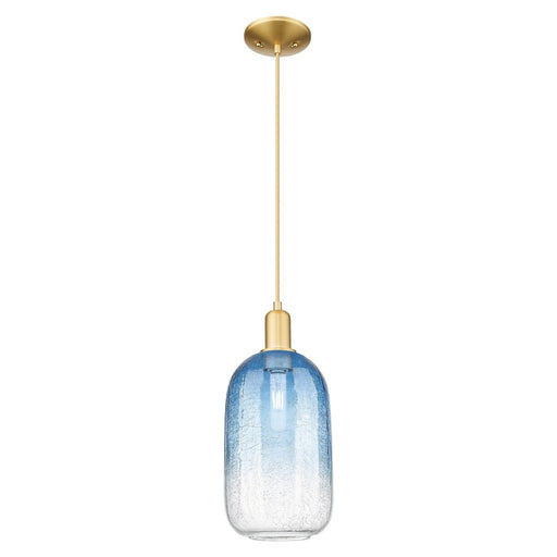 Innovations Brookhaven Cloche 7in 1-Light Mini Pendant | Industrial Satin Gold Steel and Sapphire Blue Glass | Kitchen Island & | Model 716-1P-SG-G482-7SB